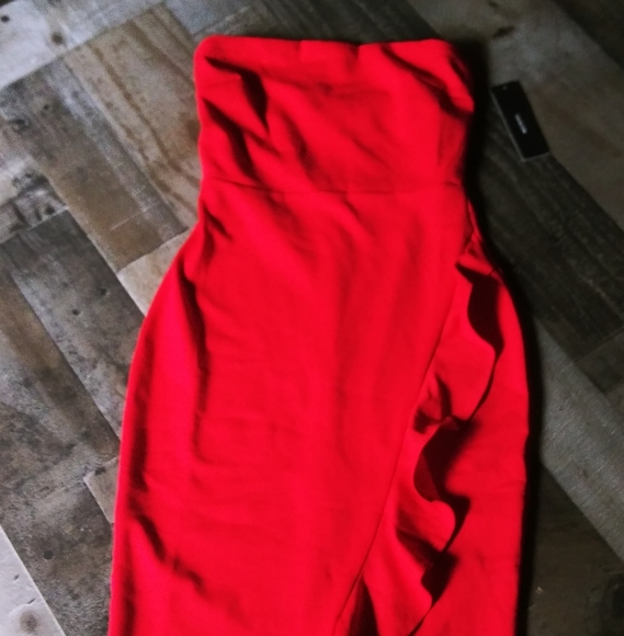NWT Lulus Red Strapless Ruffle Wrap Dress XS - Picture 4 of 14